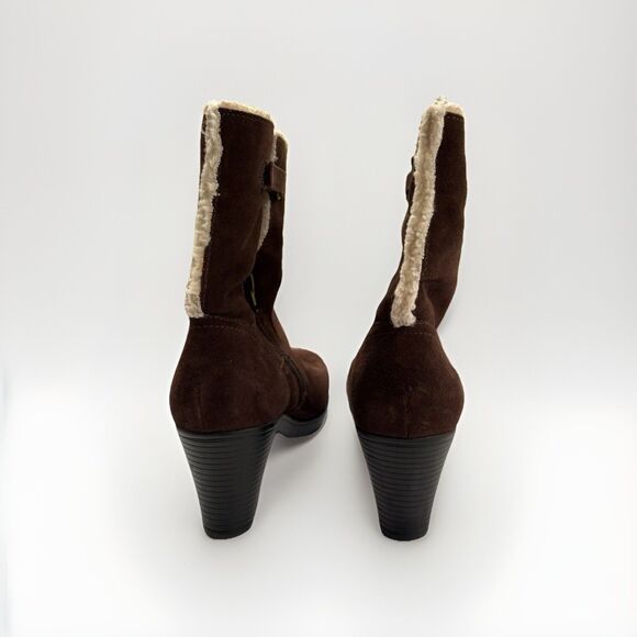 Clark’s Bendables Brown Suede Faux Fur Heeled Boots Ankle Size 8.5 M - Picture 4 of 9